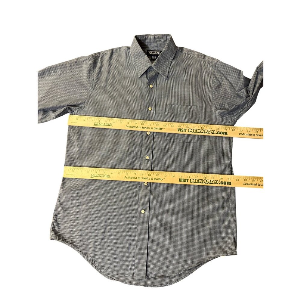 Lands’ End Men’s 15.5 33 Dress Shirt Blue Yellow Plaid Cotton Button Front Used - Picture 9 of 12